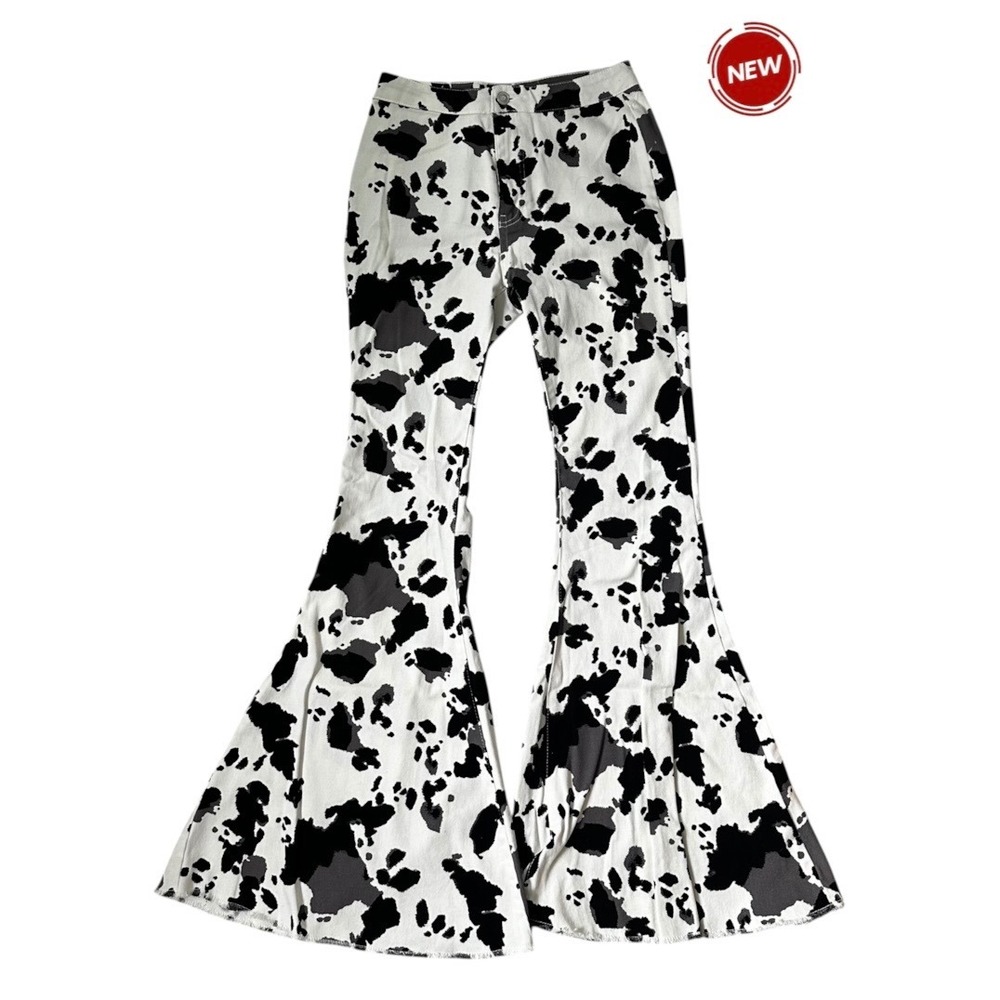 Altar'd State Cow Print Flare Pants High Rise Bell Bottoms NWT Size M | 0294